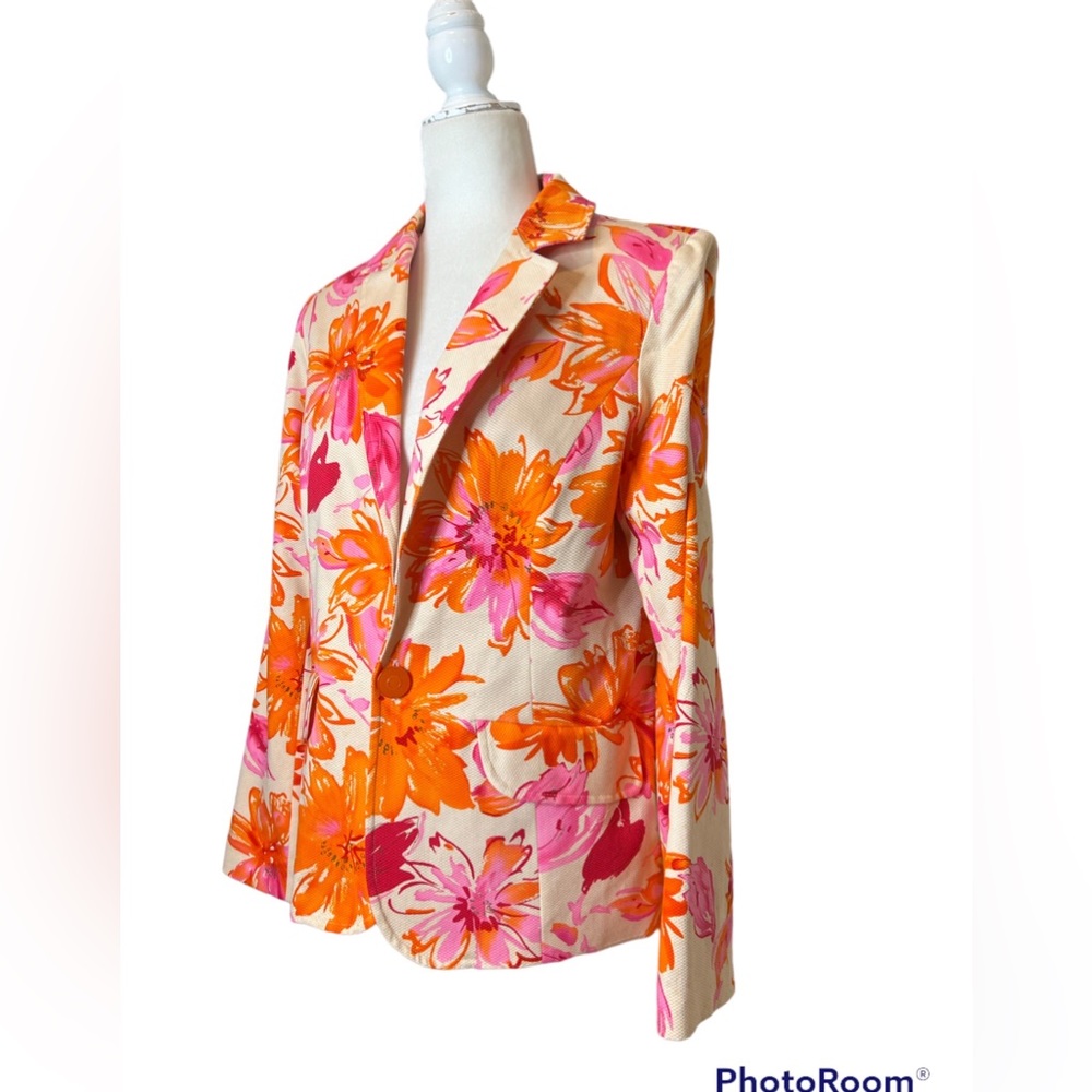 Susan Graver Floral Blazer in Orange, Pink & Cream